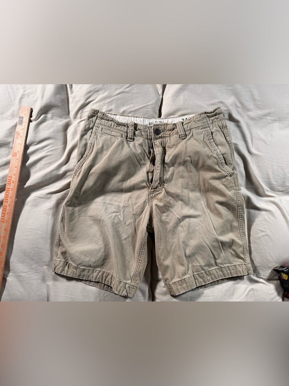 Abercrombie & Fitch Vintage Y2K Retro Heavy Short 34 Beige Distressed Button Fly